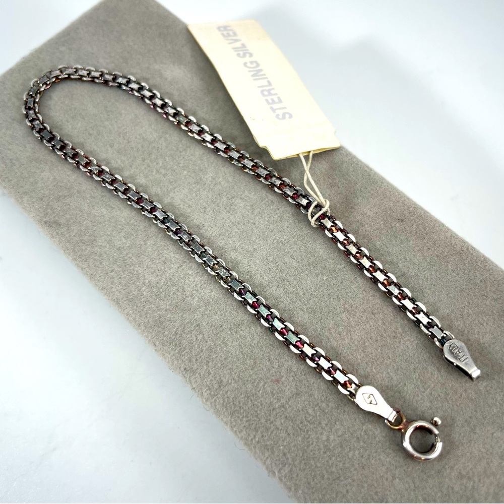 Stunning Italy Stamped 925 Sterling Silver Flat Box Chain Bracelet Dainty Simple